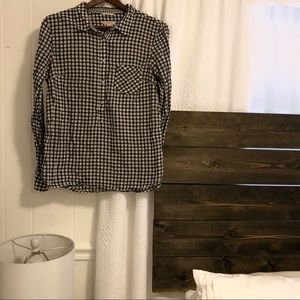 Navy and White Gingham Half Button-Up